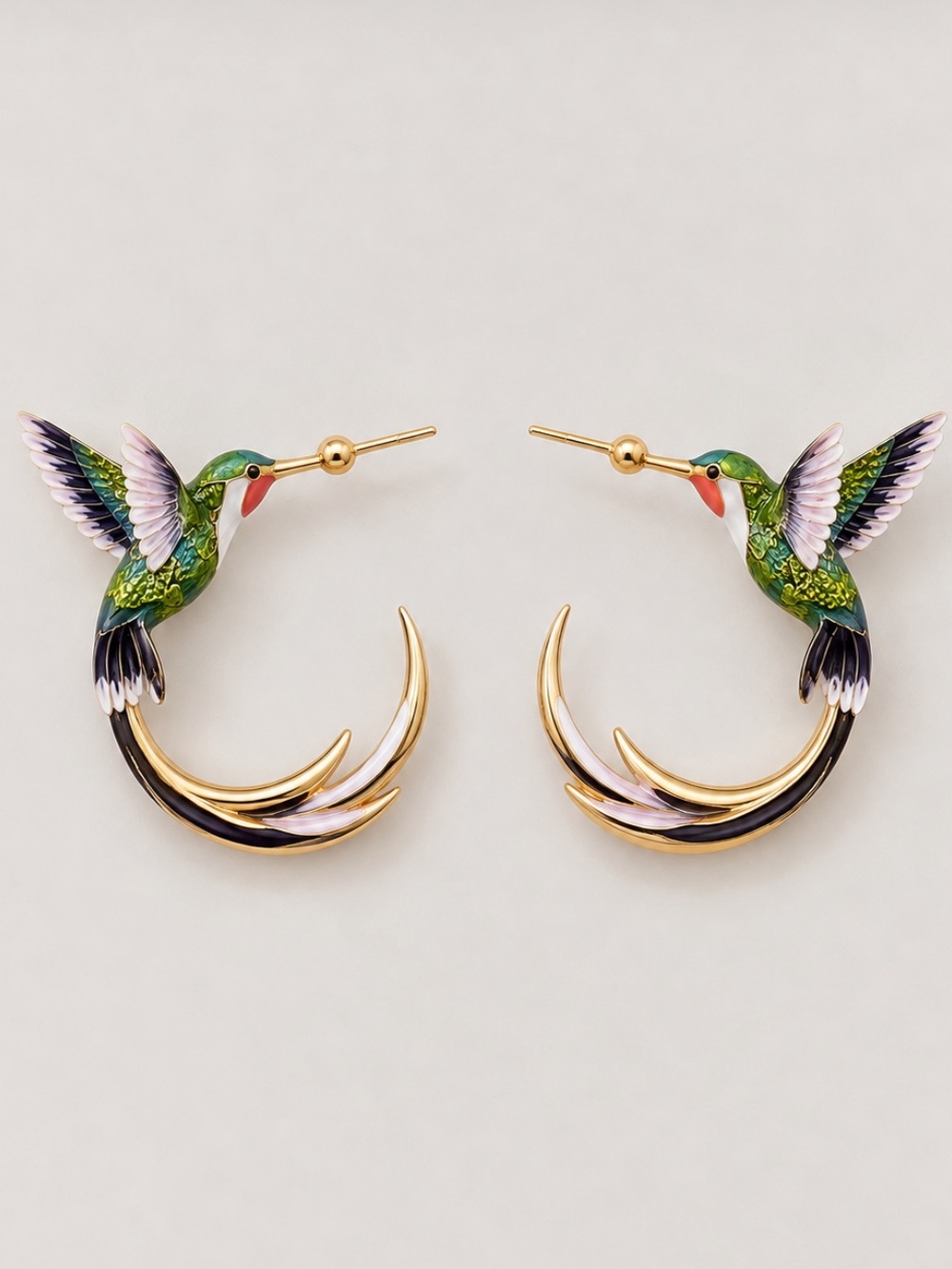 New! Green Hummingbird Gold Hoop Earrings NWOT